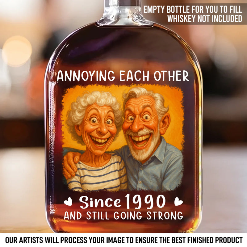 Custom Photo Funny Caricature Whiskey Bottle - Personalized Anniversary Wedding Gifts For Husband And Wife, Him And Her - Oldie But Goodie Duo