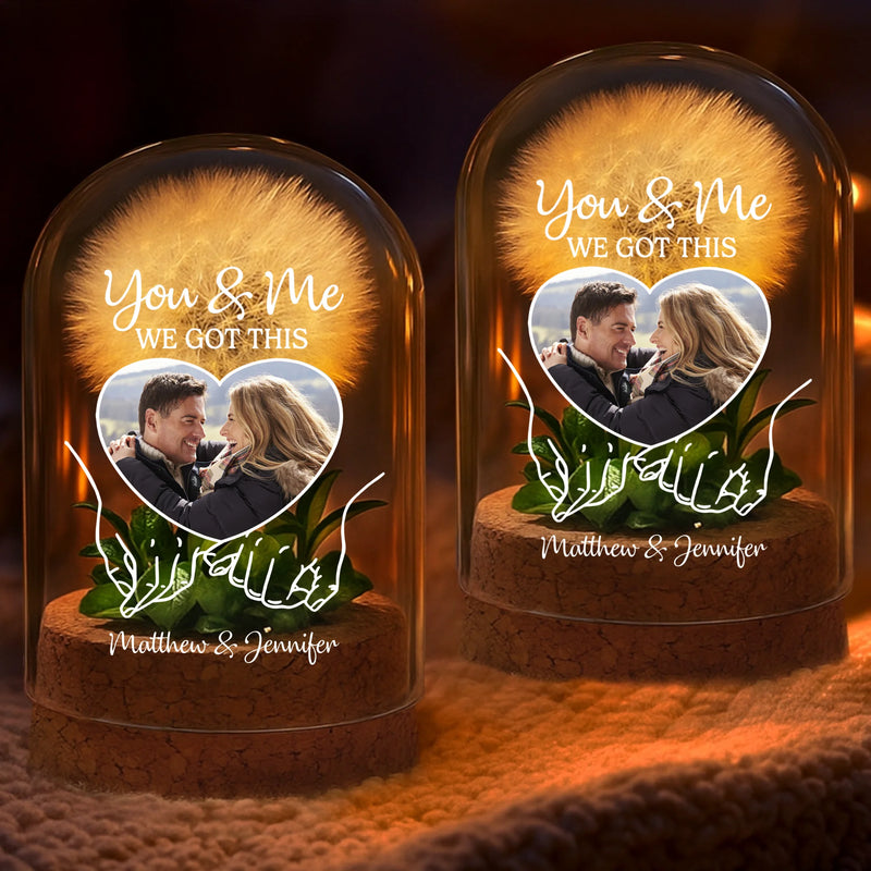Custom Photo Light Up Dandelion In Glass Dome - Personalized Anniversary Wedding Gifts For Couple - Our Story, Our Way