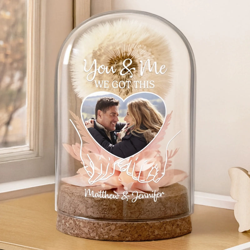 Custom Photo Light Up Dandelion In Glass Dome - Personalized Anniversary Wedding Gifts For Couple - Our Story, Our Way