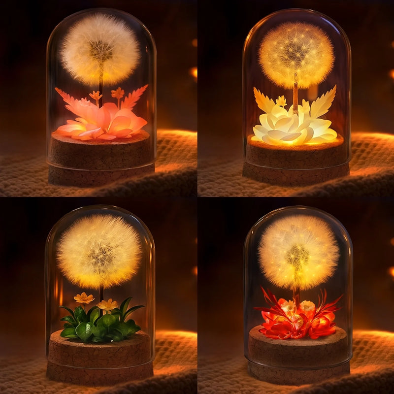 Custom Photo Light Up Dandelion In Glass Dome - Personalized Anniversary Wedding Gifts For Couple - Our Story, Our Way