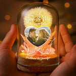 Custom Photo Light Up Dandelion In Glass Dome - Personalized Anniversary Wedding Gifts For Couple - Our Story, Our Way