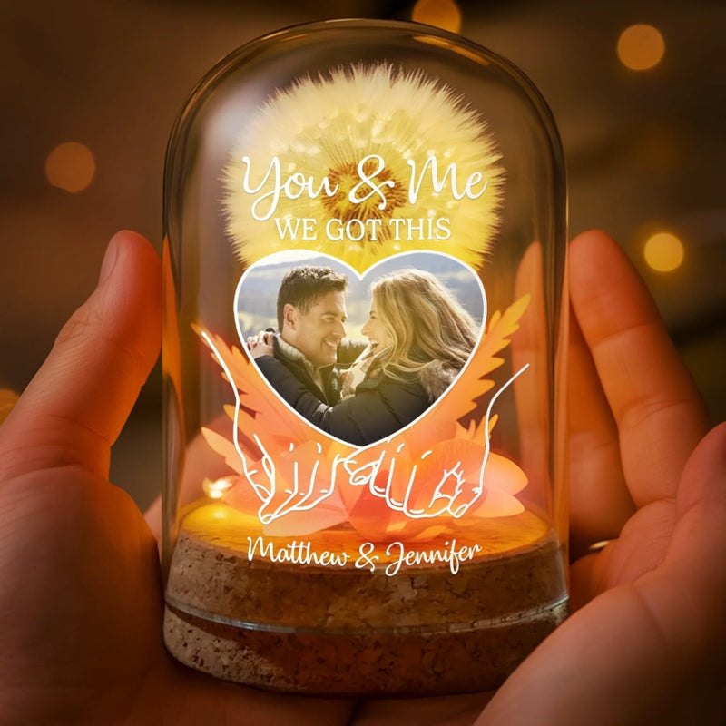 Custom Photo Light Up Dandelion In Glass Dome - Personalized Anniversary Wedding Gifts For Couple - Our Story, Our Way