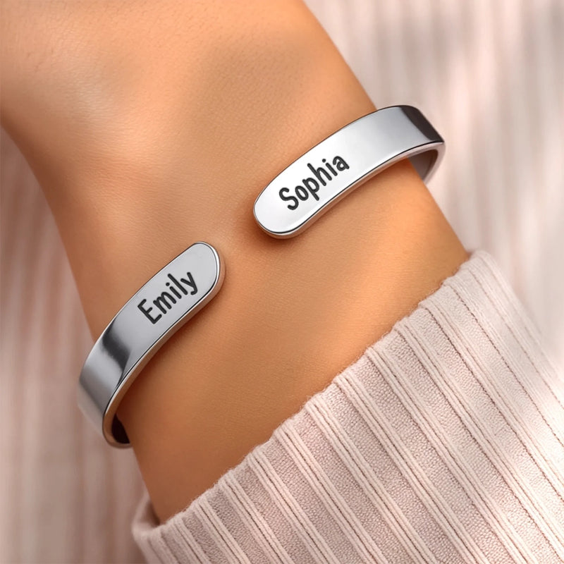 Custom Engraved Stainless Steel Cuff Bracelet - Personalized Best Friend Birthday Gifts For Women, Besties, Sisters, BFF - Partners In Crime Forever