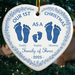 Custom Ceramic Ornament - Personalized Christmas Birthday Gifts For Mom, Dad, Kids - Our 1st Christmas