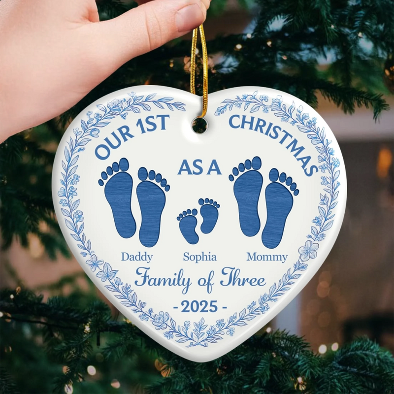 Custom Ceramic Ornament - Personalized Christmas Birthday Gifts For Mom, Dad, Kids - Our 1st Christmas
