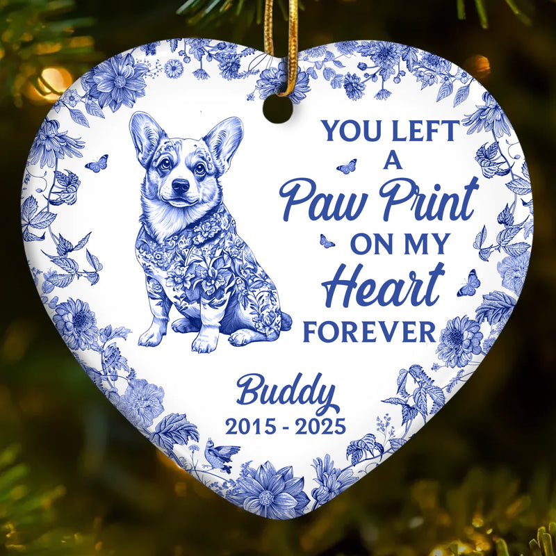 Custom Ceramic Ornament - Personalized Pet Christmas Memorial Sympathy Gifts For Dogs - Left A Paw Print On My Heart Forever