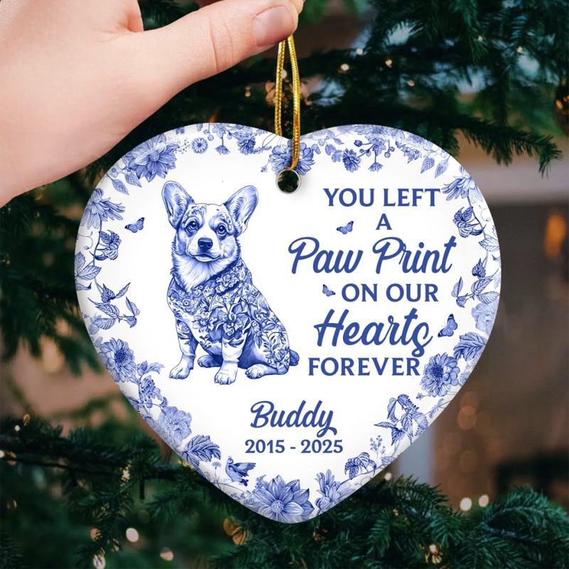 Custom Ceramic Ornament - Personalized Pet Christmas Memorial Sympathy Gifts For Dogs - Left A Paw Print On My Heart Forever