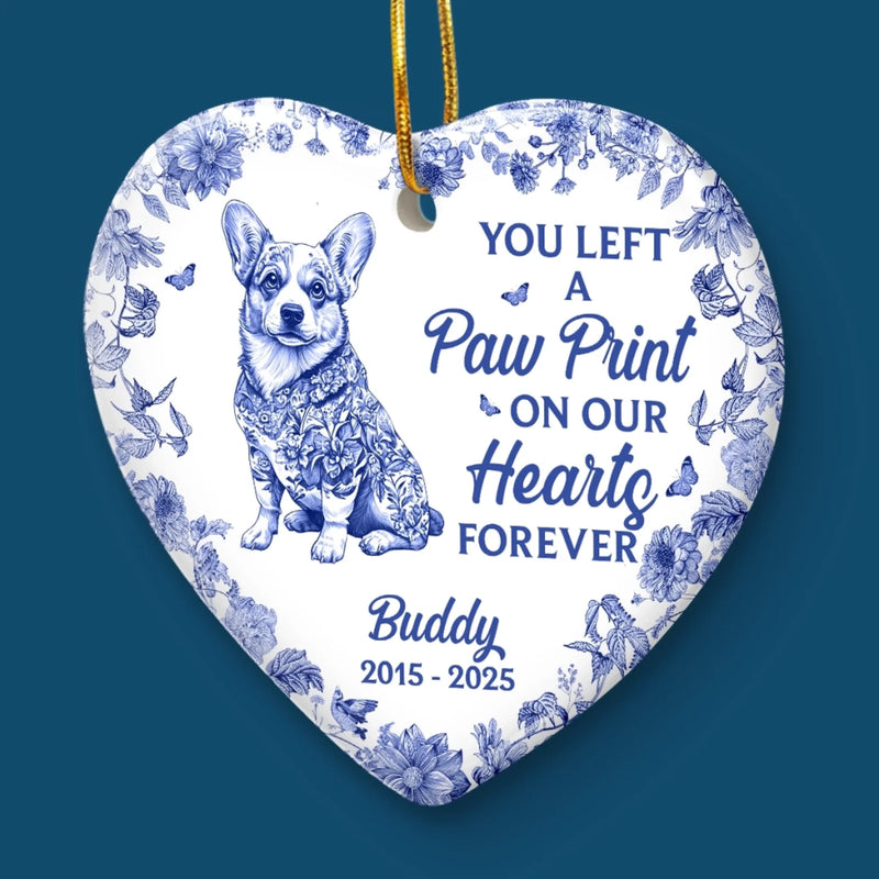 Custom Ceramic Ornament - Personalized Pet Christmas Memorial Sympathy Gifts For Dogs - Left A Paw Print On My Heart Forever
