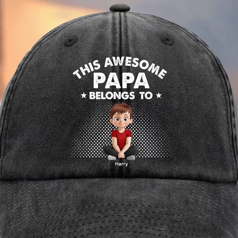 Oh Crap, I Have Kids - Family Personalized Custom Vintage Washed Denim Baseball Cap - Father's Day, Gift For Dad, Grandpa
