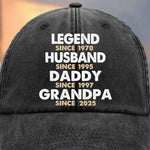 Built To Be A Legend - Family Personalized Custom Vintage Washed Denim Baseball Cap - Father's Day, Gift For Dad, Grandpa