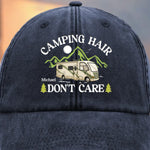 Camping Is My Therapy - Camping Personalized Custom Vintage Washed Denim Baseball Cap - Gift For Camping Lovers