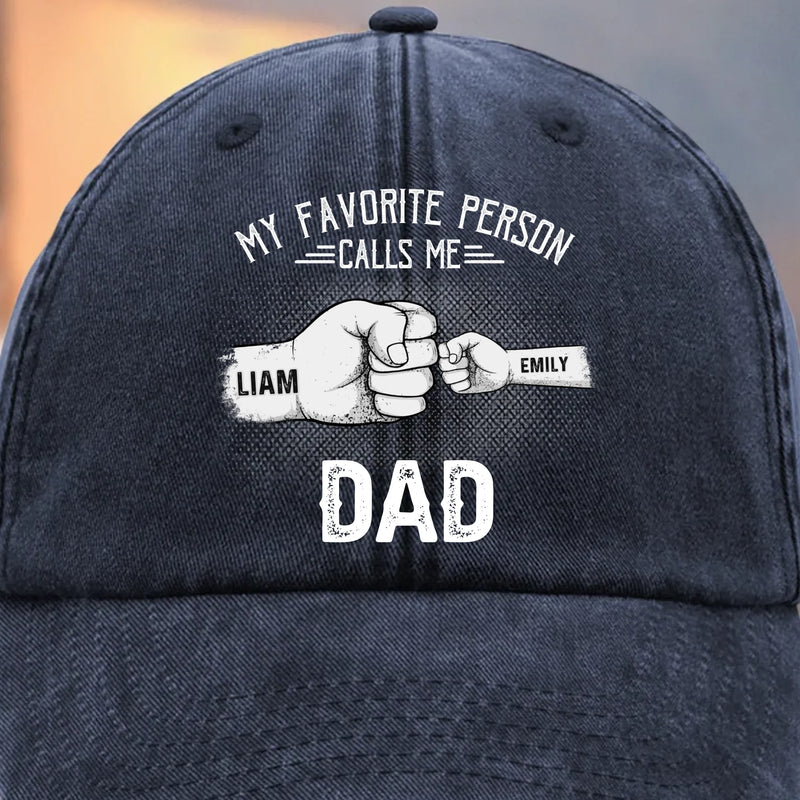 Papa’s Love, Wrapped Around Our Little Hands - Family Personalized Custom Vintage Washed Denim Baseball Cap - Father's Day, Gift For Dad, Grandpa