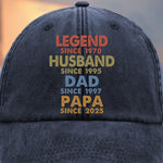 One Man Many Roles All Heart - Family Personalized Custom Vintage Washed Denim Baseball Cap - Father's Day, Gift For Dad, Grandpa