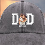 Custom Photo Powered By Love - Family Personalized Custom Vintage Washed Denim Baseball Cap - Father's Day, Gift For Dad
