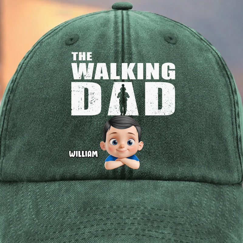 The Stroll Is Real - Family Personalized Custom Vintage Washed Denim Baseball Cap - Father's Day, Gift For Dad