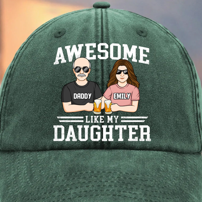 Cool Dad, Cooler Daughter - Family Personalized Custom Vintage Washed Denim Baseball Cap - Father's Day, Gift For Dad