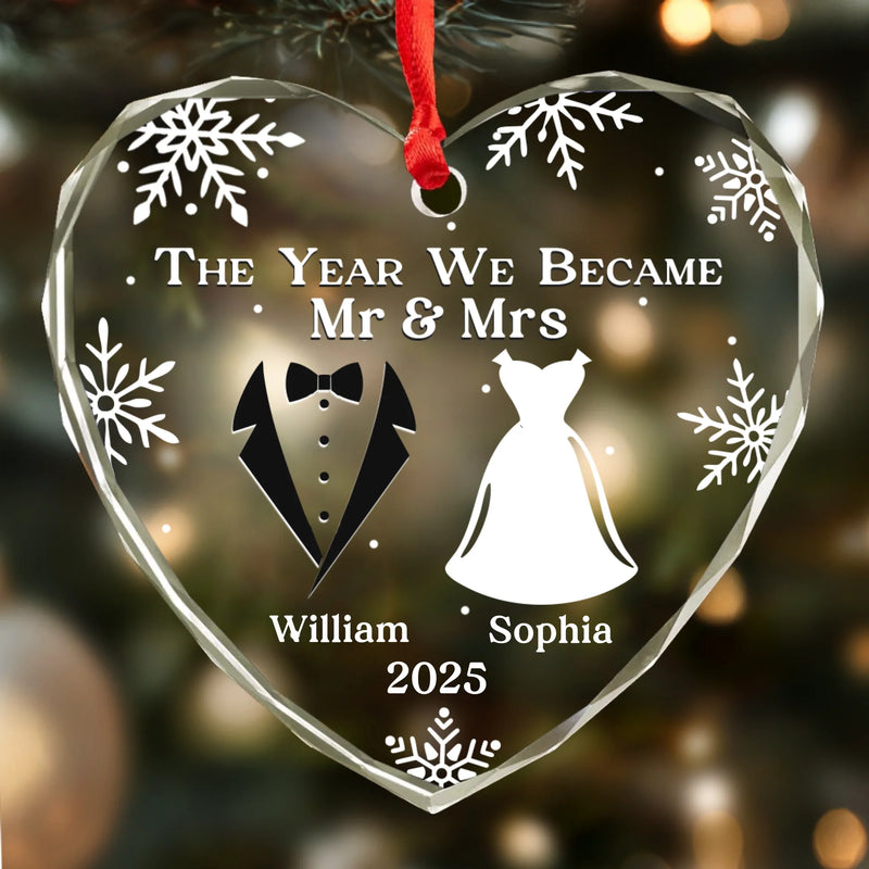 Custom Heart Glass Ornament - Personalized Anniversary Christmas Wedding Gifts For Husband And Wife, Him And Her - Started With A Yes, Now It’s Us
