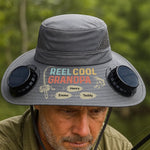 Custom Hat With Fans Solar Power - Personalized Birthday Fishing Gifts For Grandpa, Dad, Fisherman - Reel Cool Grandpa