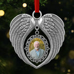 Custom Photo Metal Angel Wings Ornament - Personalized Memorial Sympathy Gifts For Loss Of Mom, Dad - Forever In Our Hearts