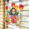 Custom Window Hanging Suncatcher Ornament - Personalized Bookish Gifts For Book Lovers, Bookworms, Readers - Flower Power, Book Hour