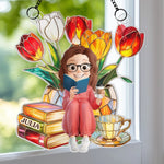 Custom Window Hanging Suncatcher Ornament - Personalized Bookish Gifts For Book Lovers, Bookworms, Readers - Flower Power, Book Hour