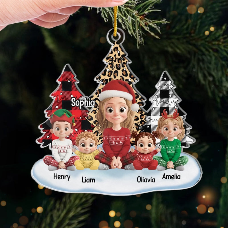 Custom Acrylic Ornament - Personalized Christmas Birthday Gifts For Mom, Grandma - Christmas Joy With The Kids