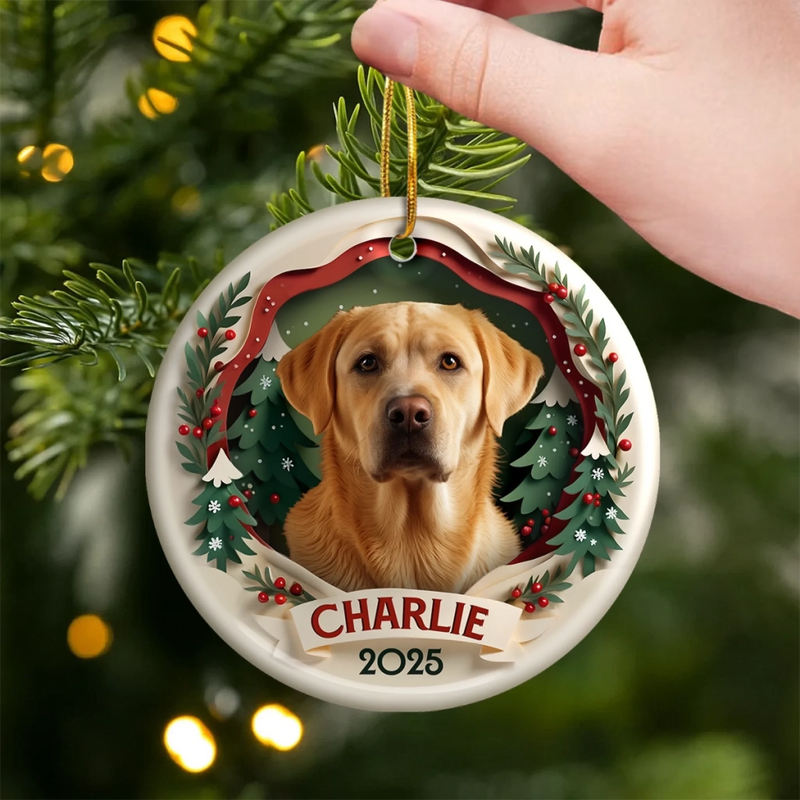 Custom Photo Ceramic Ornament - Personalized Pet Memorial Sympathy Gifts For Dogs, Cats - Forever In My Heart
