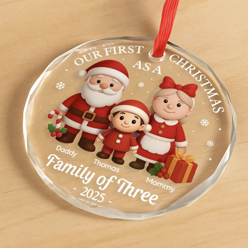 Custom Circle Glass Ornament - Personalized Christmas Birthday Gifts For Mom, Dad, Kids - The Joy of Our First Christmas