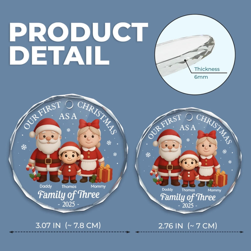 Custom Circle Glass Ornament - Personalized Christmas Birthday Gifts For Mom, Dad, Kids - The Joy of Our First Christmas
