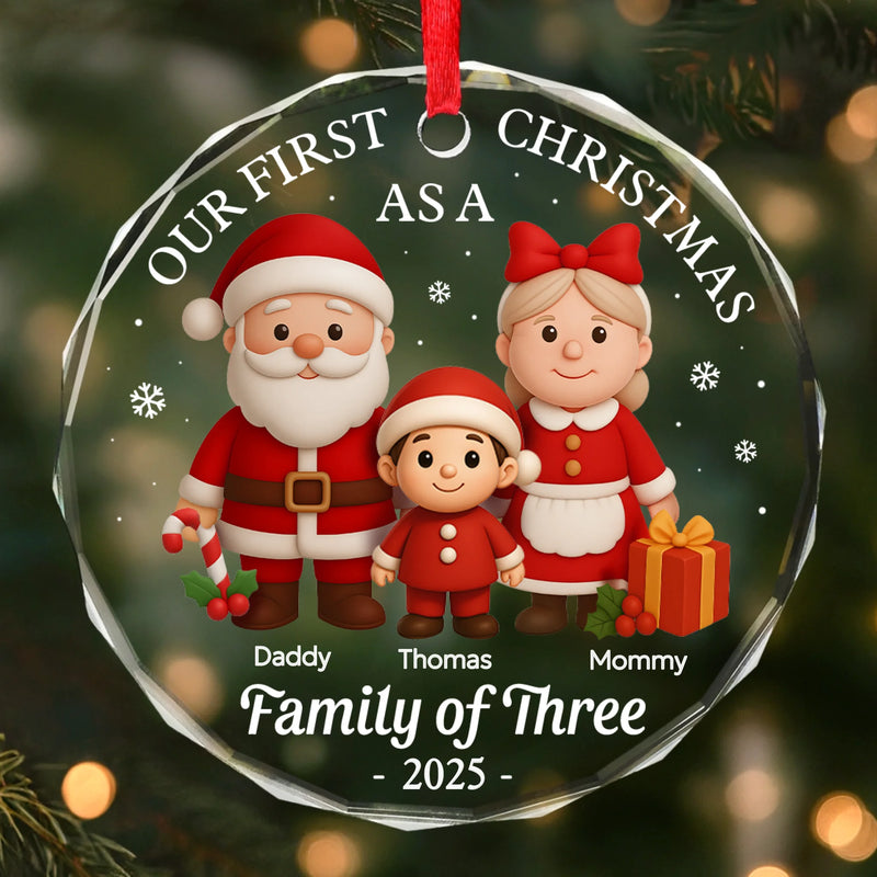 Custom Circle Glass Ornament - Personalized Christmas Birthday Gifts For Mom, Dad, Kids - The Joy of Our First Christmas