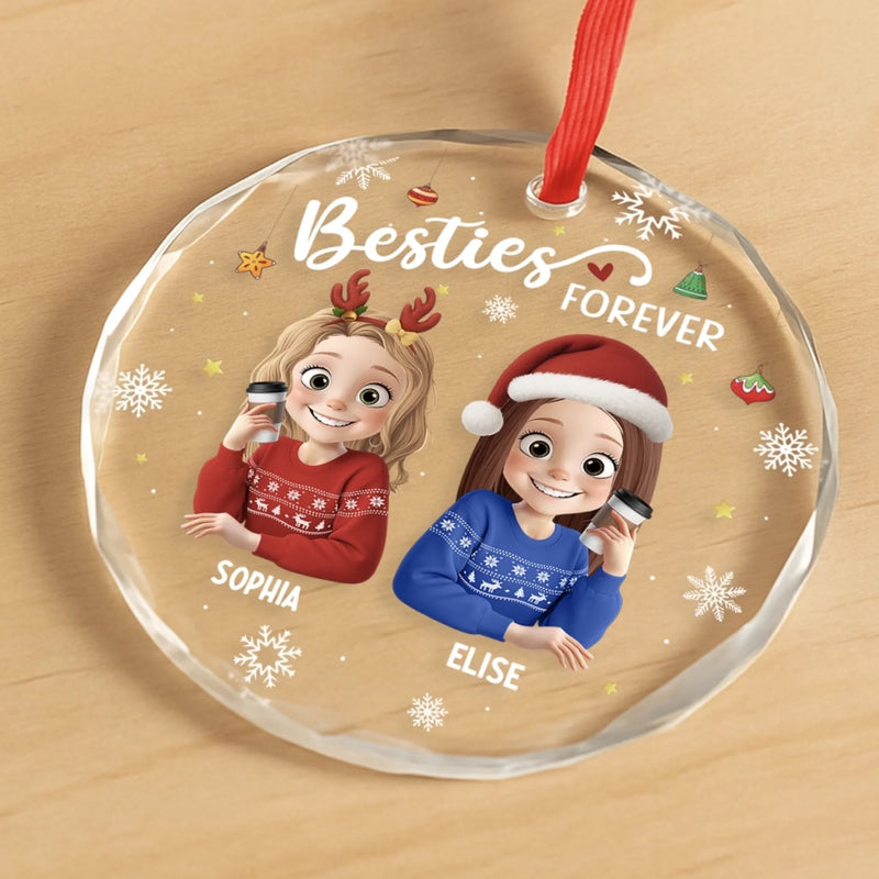 Custom Circle Glass Ornament - Personalized Christmas Best Friend Birthday Gifts For BFF, Best Friends, Bestie - Friendship Is The Gift That Lasts