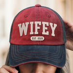 Custom Embroidered Effect Washed Denim Baseball Cap - Personalized Anniversary Wedding Gifts For Husband And Wife, Him And Her - Married Life, Best Life