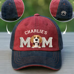 Custom Embroidered Effect Washed Denim Baseball Cap - Personalized Birthday Gifts For Dog Lovers, Dog Mom - Proud Dog Mom