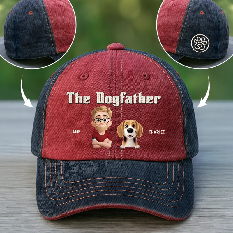 Custom Embroidered Effect Washed Denim Baseball Cap - Personalized Birthday Gifts For Dog Lovers, Dog Dad And Mom - Boss Of The Fur Squad