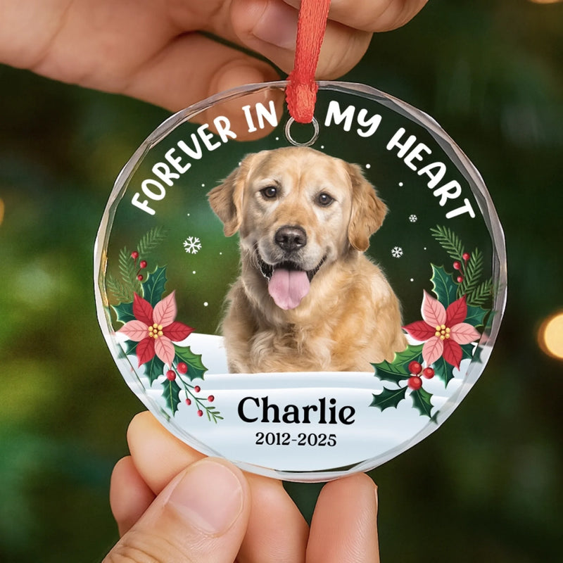 Custom Photo Circle Glass Ornament - Personalized Pet Memorial Sympathy Gifts For Dogs, Cats - Gone But Never Forgotten
