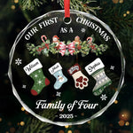 Custom Circle Glass Ornament - Personalized Christmas Birthday Gifts For Mom, Dad, Kids - Our First Christmas Together