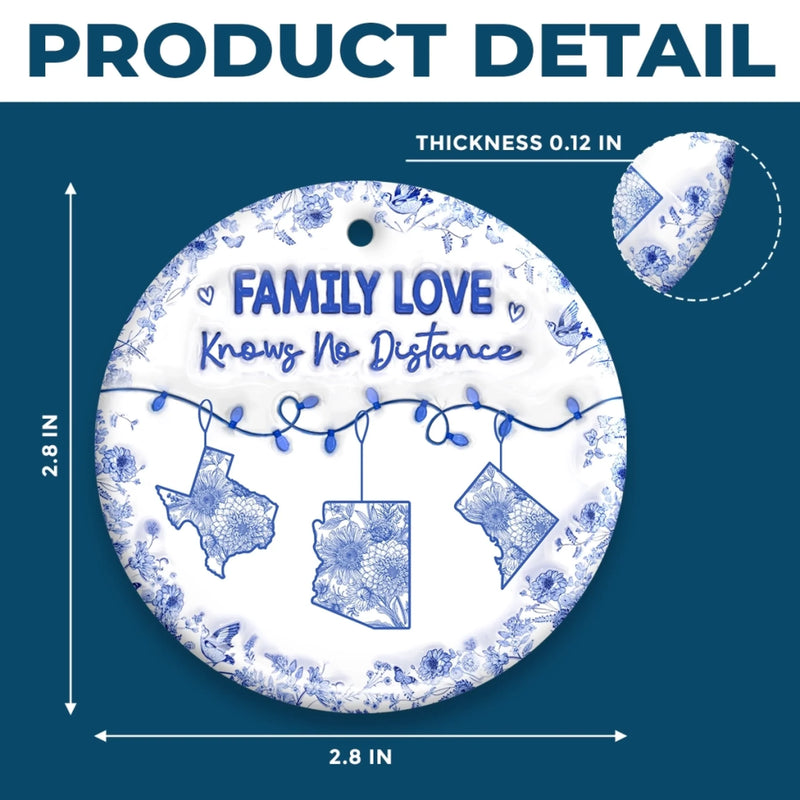 Custom Long Distance Ceramic Ornament - Personalized Christmas Birthday Gifts For Mom, Dad, Brother, Sister, Kids - Miles Apart But Always Close At Heart