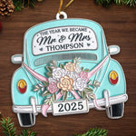 Custom Metal Ornament - Personalized Anniversary Christmas Wedding Gifts For Couple, Husband, Wife - Driving Into Forever Together
