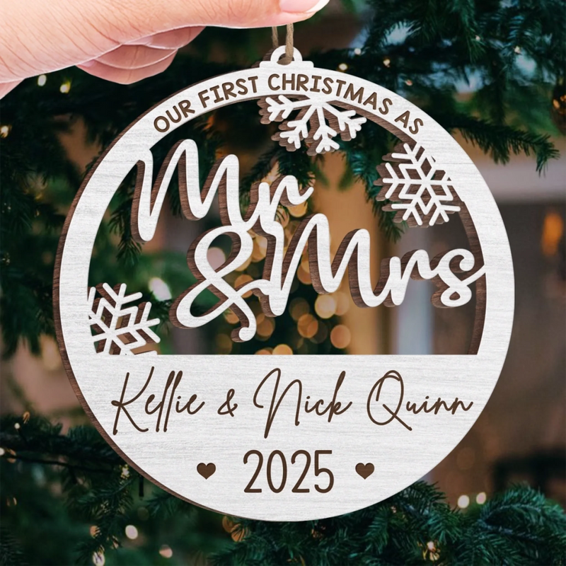 Custom Wood Ornament - Personalized Anniversary Christmas Wedding Gifts For Husband And Wife, Him And Her - Mr And Mrs Under The Tree