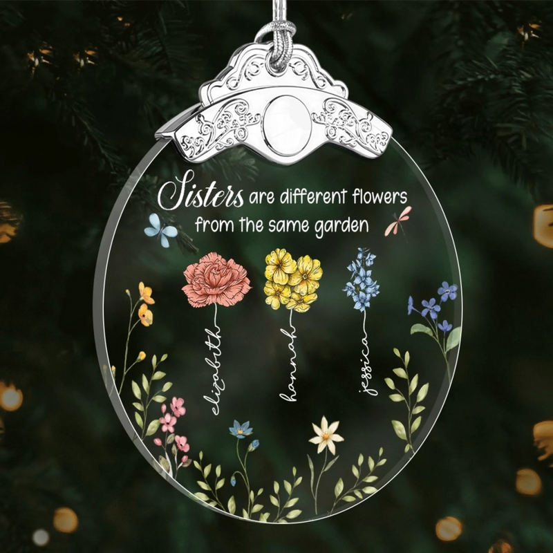 Custom Glass Ornament - Personalized Christmas Best Friend Birthday Gifts For Women, Besties, Sisters, BFF - Blooming Together