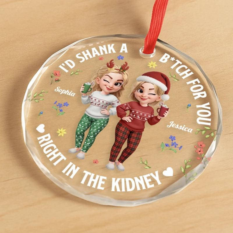 Custom Circle Glass Ornament - Personalized Christmas Best Friend Birthday Gifts For Best Friends, BFF, Sisters - Chaos Queens Forever