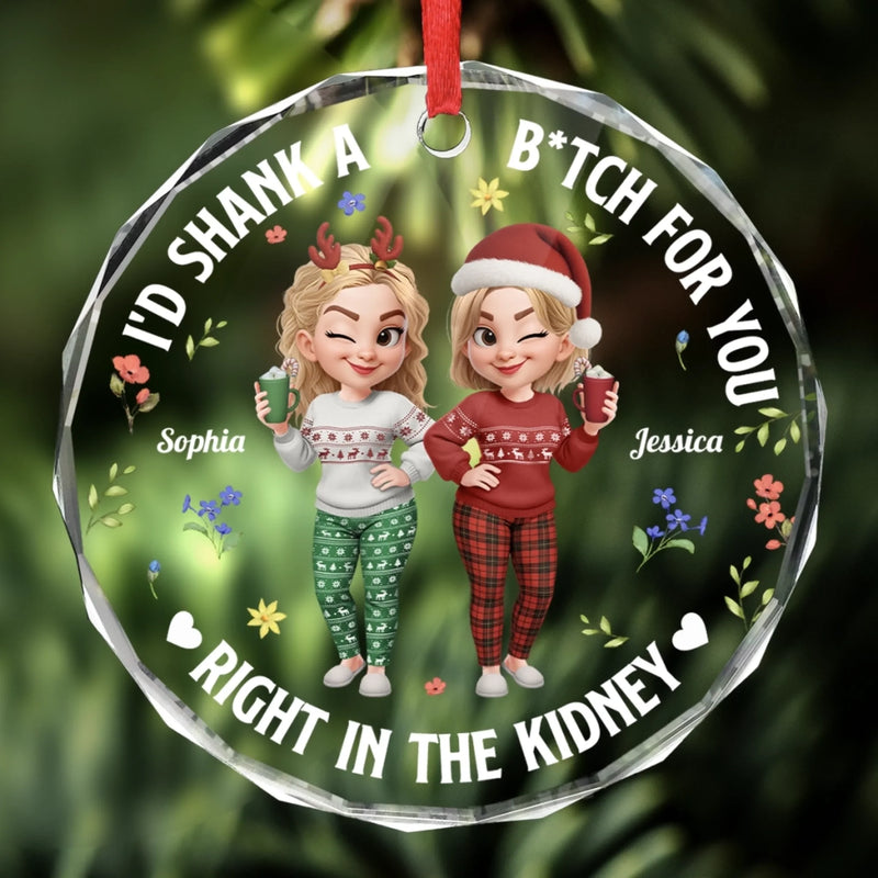 Custom Circle Glass Ornament - Personalized Christmas Best Friend Birthday Gifts For Best Friends, BFF, Sisters - Chaos Queens Forever