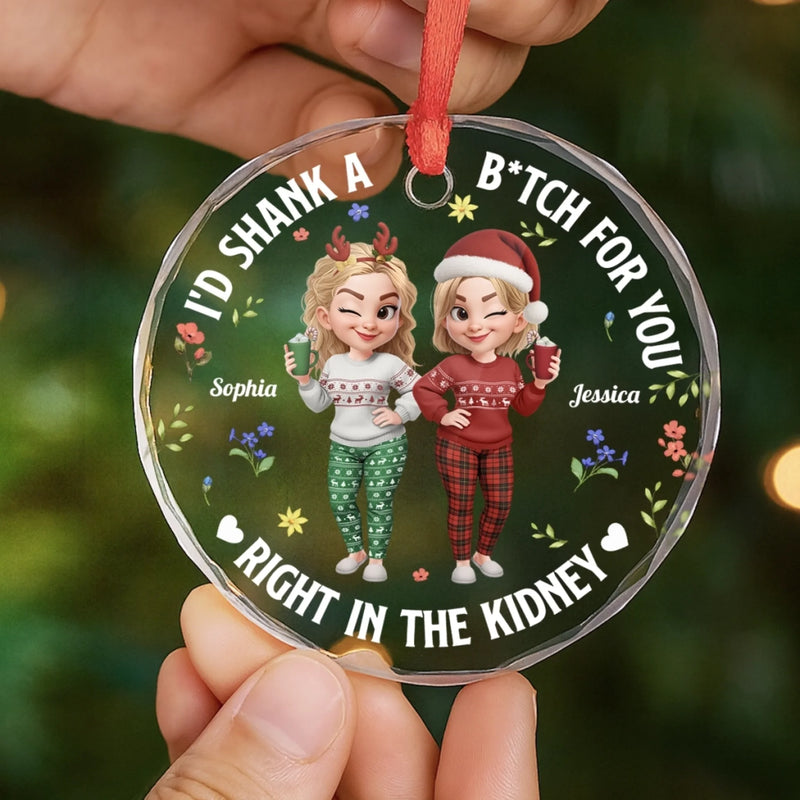 Custom Circle Glass Ornament - Personalized Christmas Best Friend Birthday Gifts For Best Friends, BFF, Sisters - Chaos Queens Forever