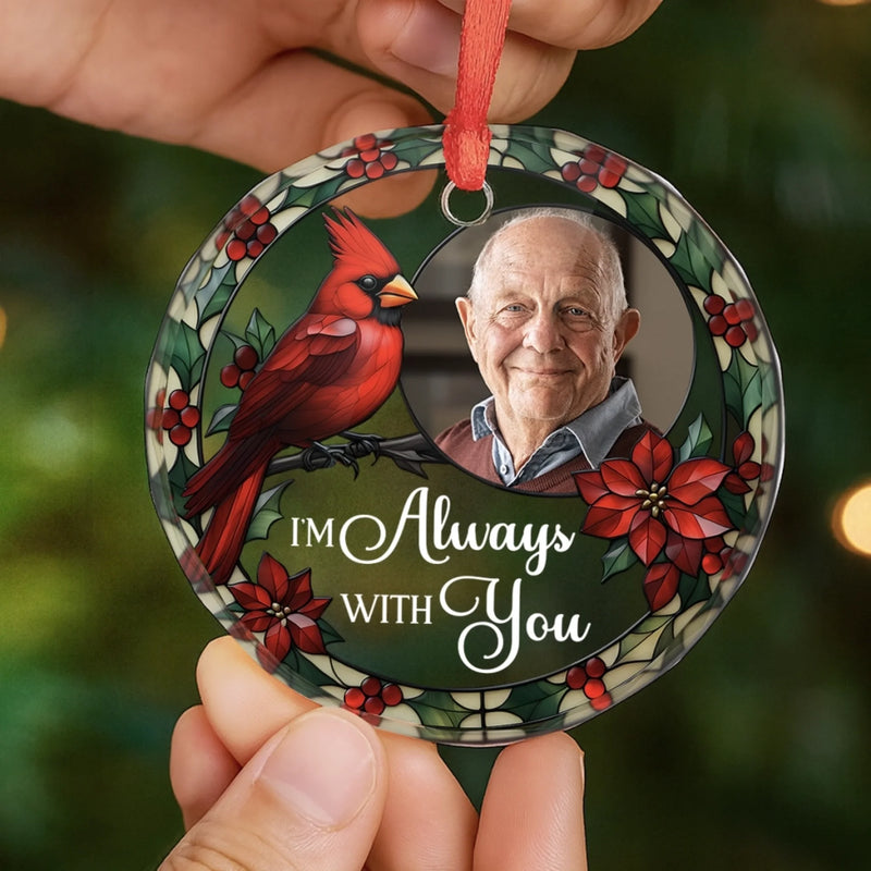 Custom Photo Circle Glass Ornament - Personalized Christmas Memorial Sympathy Gifts For Loss Of Mom, Dad - Never Apart, Always Close