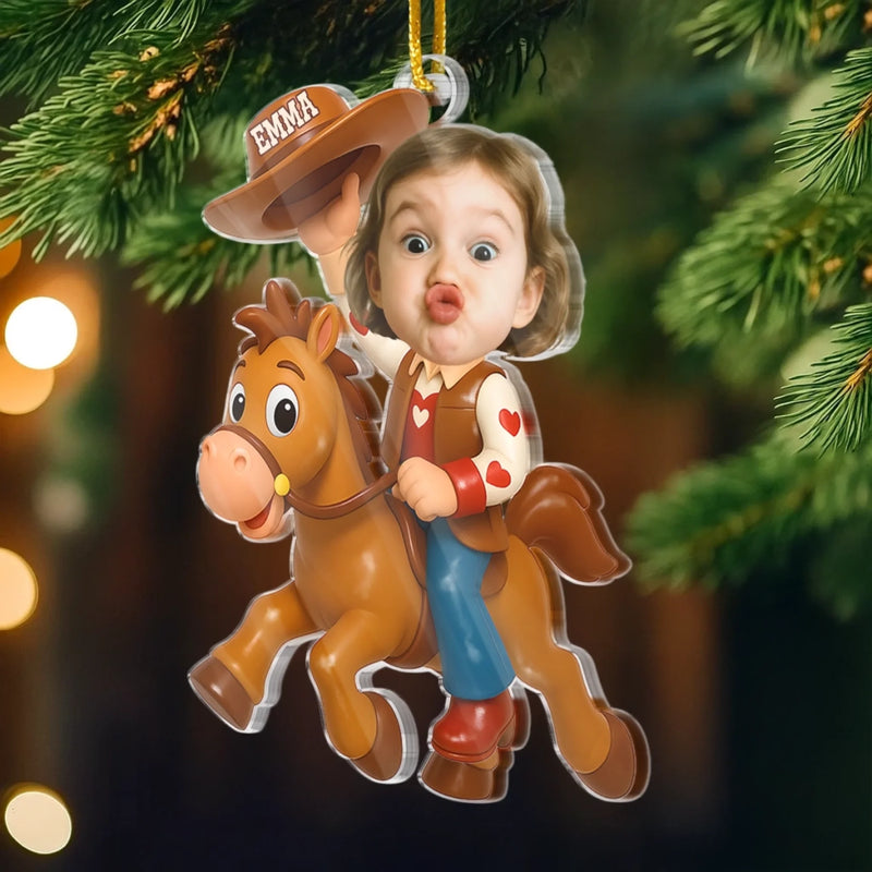 Custom Photo Acrylic Ornament - Personalized Christmas Birthday Gifts For Kids - Little Cowboy Adventure Time