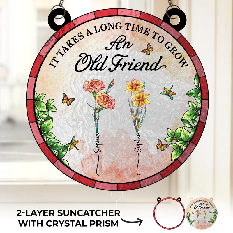 Custom Wood And Acrylic Suncatcher With Crystal Prism - Personalized Best Friend Birthday Gifts For Women, Besties, Sisters, BFF - Old Friends, New Memories