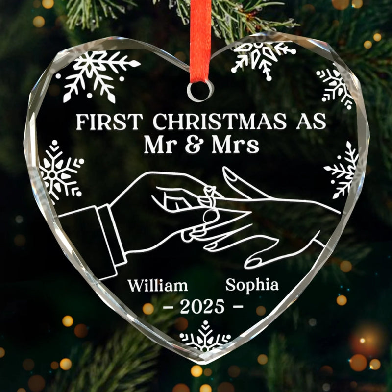Custom Heart Glass Ornament - Personalized Anniversary Christmas Wedding Gifts For Husband And Wife, Him And Her - Two Pieces, One Heart