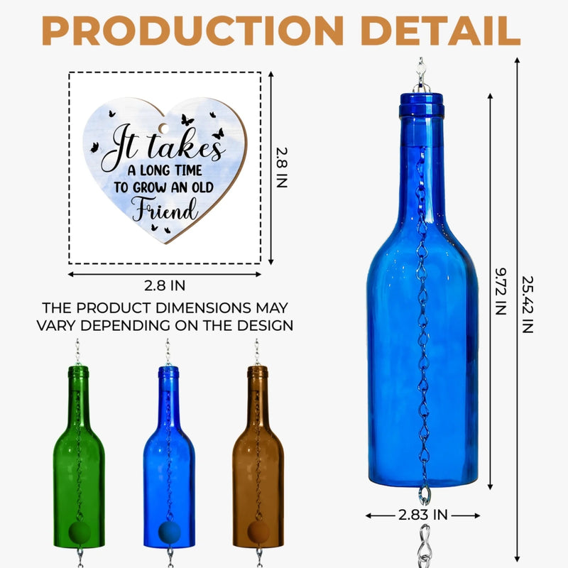 Custom Wine Bottle Wind Chime - Personalized Best Friend Birthday Gifts For Women, Besties, Sisters, BFF - Side By Side, Heart To Heart
