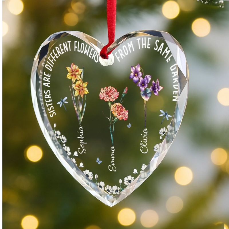 Custom Heart Glass Ornament - Personalized Christmas Best Friend Birthday Gifts For Sisters, BFF, Best Friends - No Miles Can Keep Us Apart