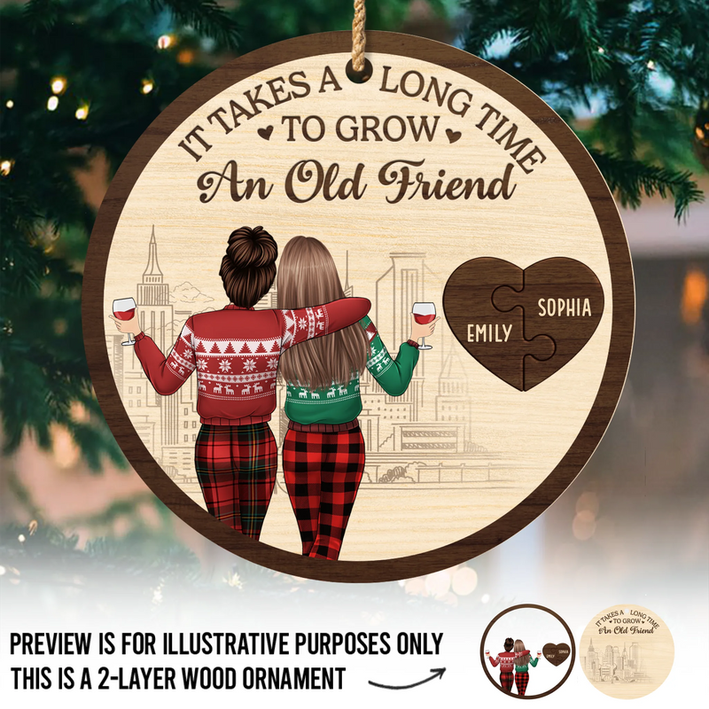 Custom Double Layer Wooden Ornament - Personalized Best Friend Christmas Birthday Gifts For Women, Besties, Sisters, BFF - Trouble Looks Better With You